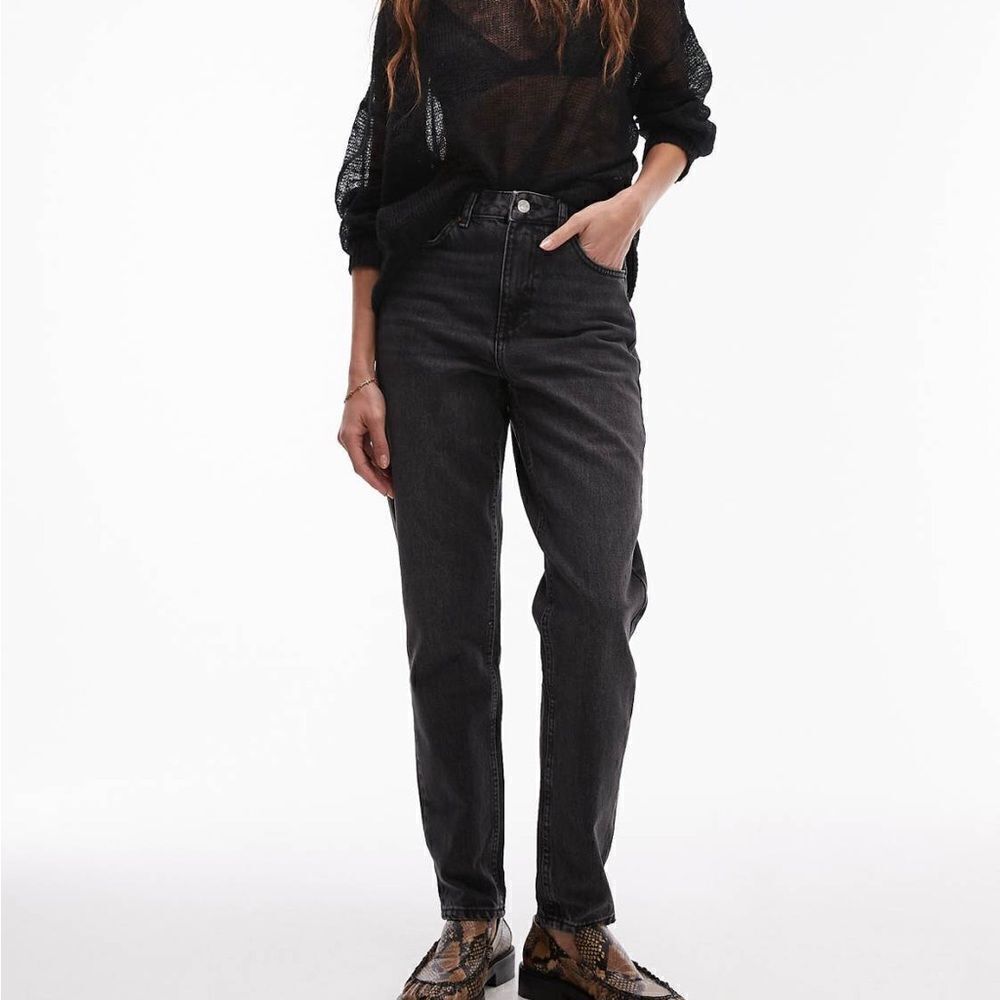 Topshop Original high rise Mom jeans in washed black size 28
